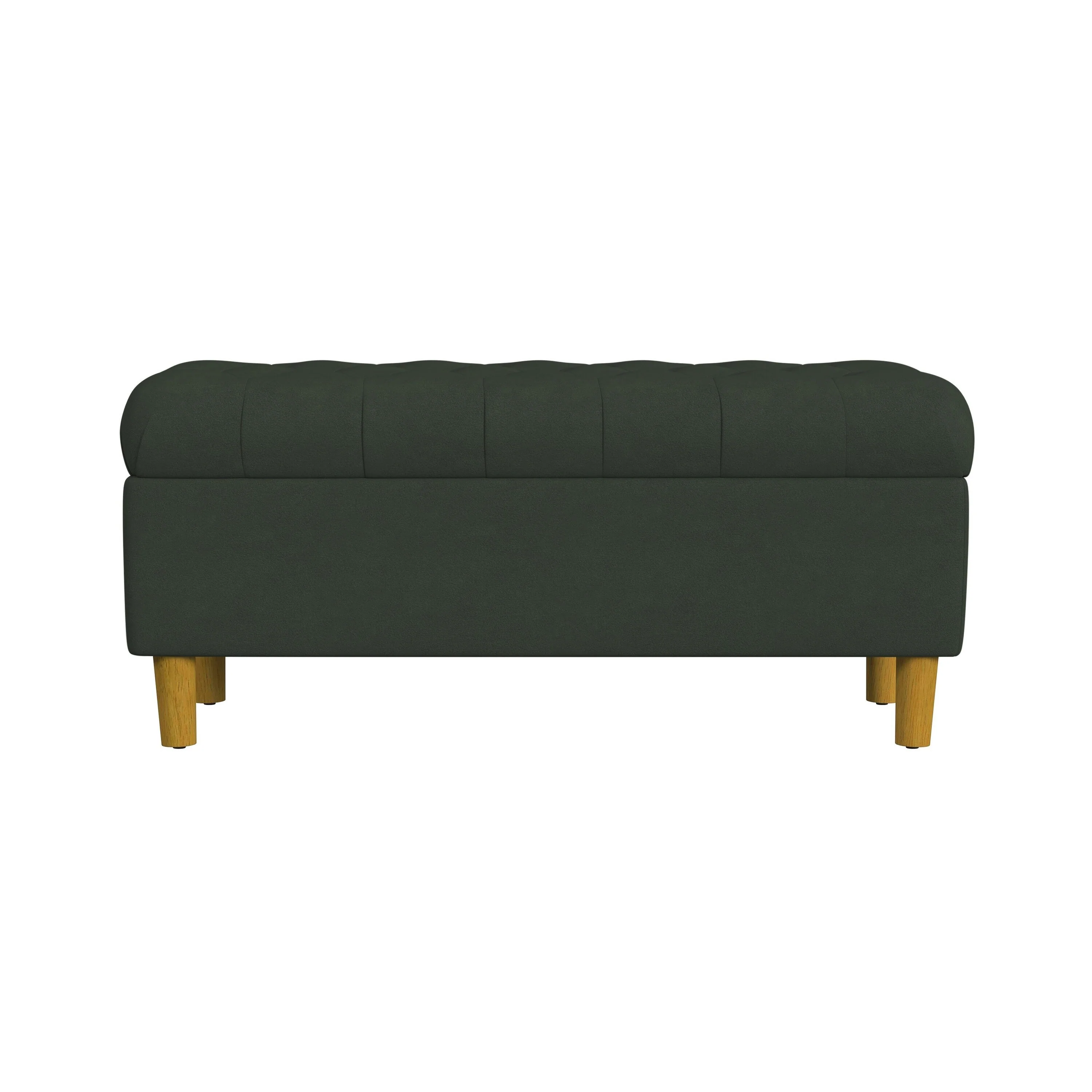 Sol Storage Bench Ottoman, Forest Green Soft Velvet, Brown, 40 Inch