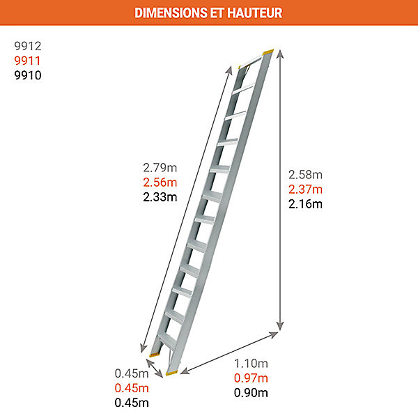 Echelle de meunier 12 marches - Hauteur à franchir 2.58m - 9912
