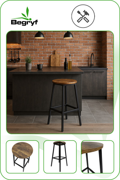 Taboret ciemny brąz barowy stołek do kuchni do jadalni 32x32x65 Begryf