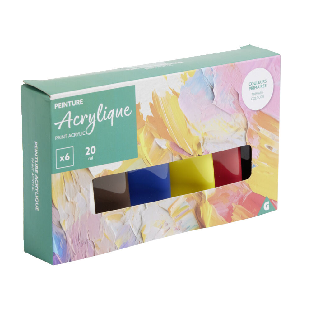 Tubes de peintures acrylique 6 couleurs primaires 6x20ml