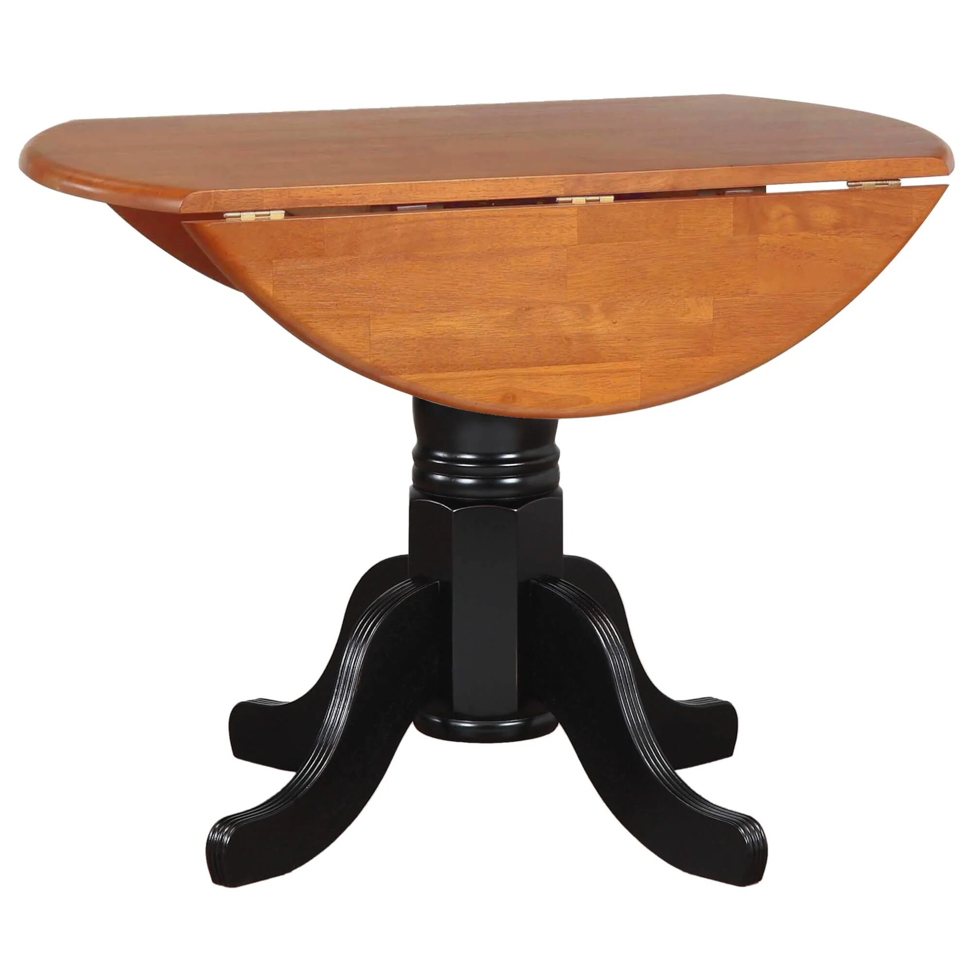 Drop Leaf Round Wooden Dining Table - 42 - Antique Black and Brown