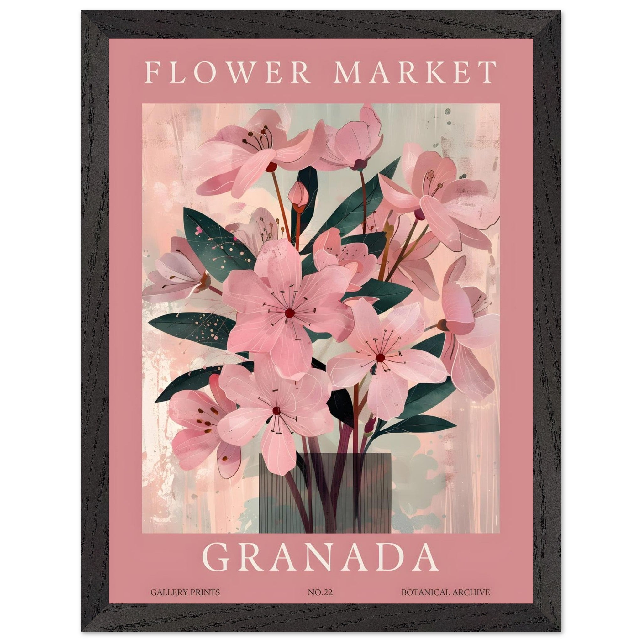 Artfulprints Poster met Lijst Flower market - Granada  - 30x40 cm - Roze