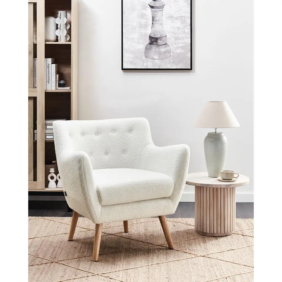 DRAMMEN - Chesterfield fauteuil - Wit - Boucl&eacute;