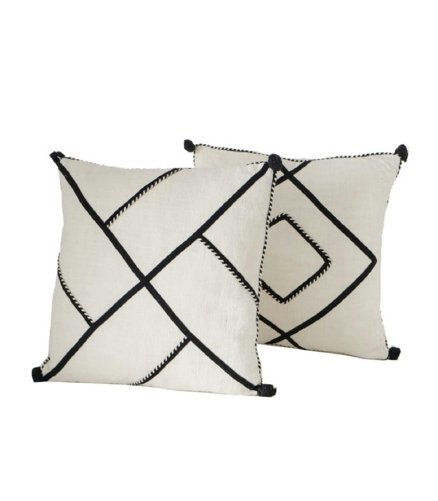 GÉOMÉTRIQUES - Set de 2 coussins en coton noir et blanc motifs géométriques 45x45