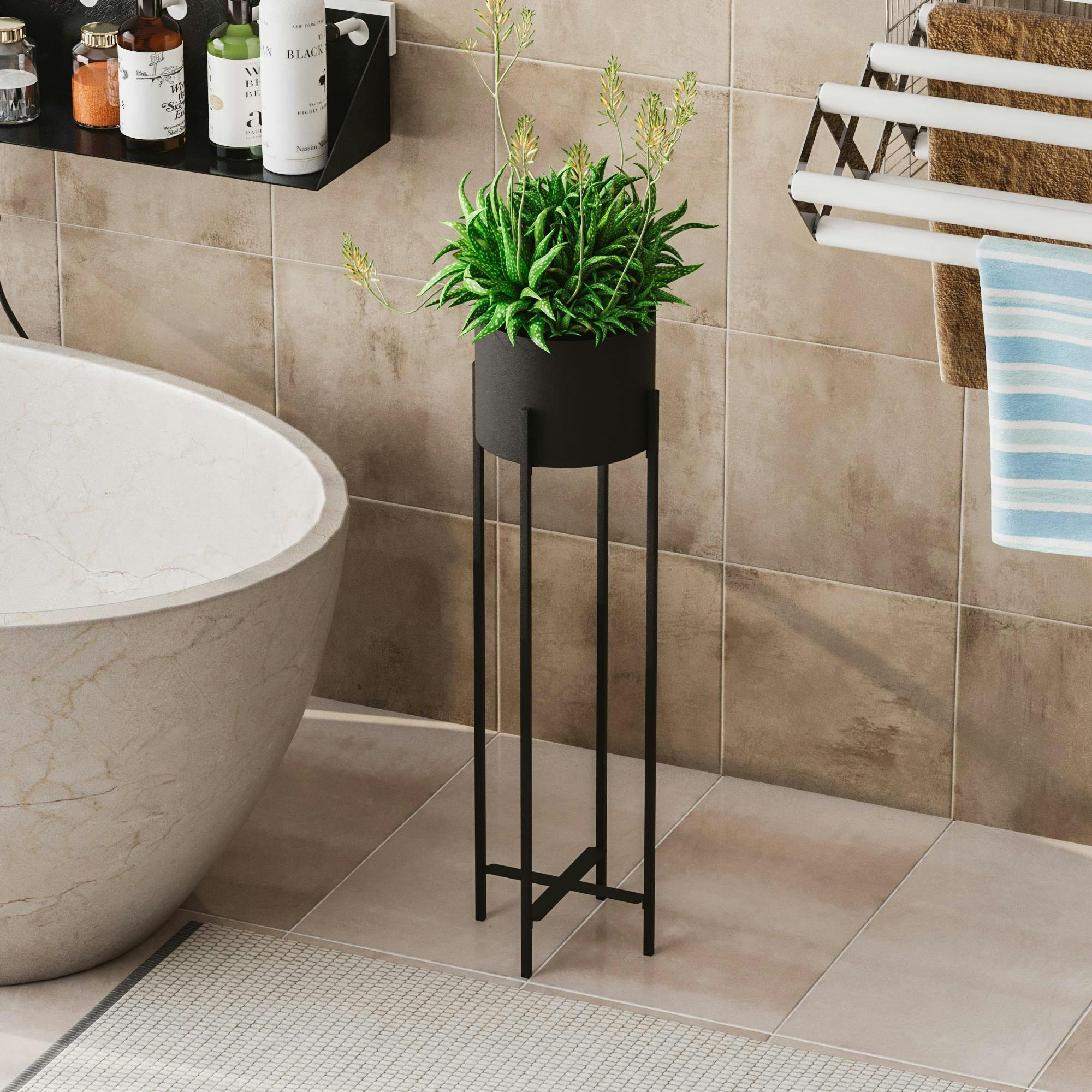Cache-pot sur pied en métal noir – style moderne, 78 cm