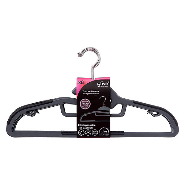 Cintres plastiques bi-matière x8 - Gris- 5five