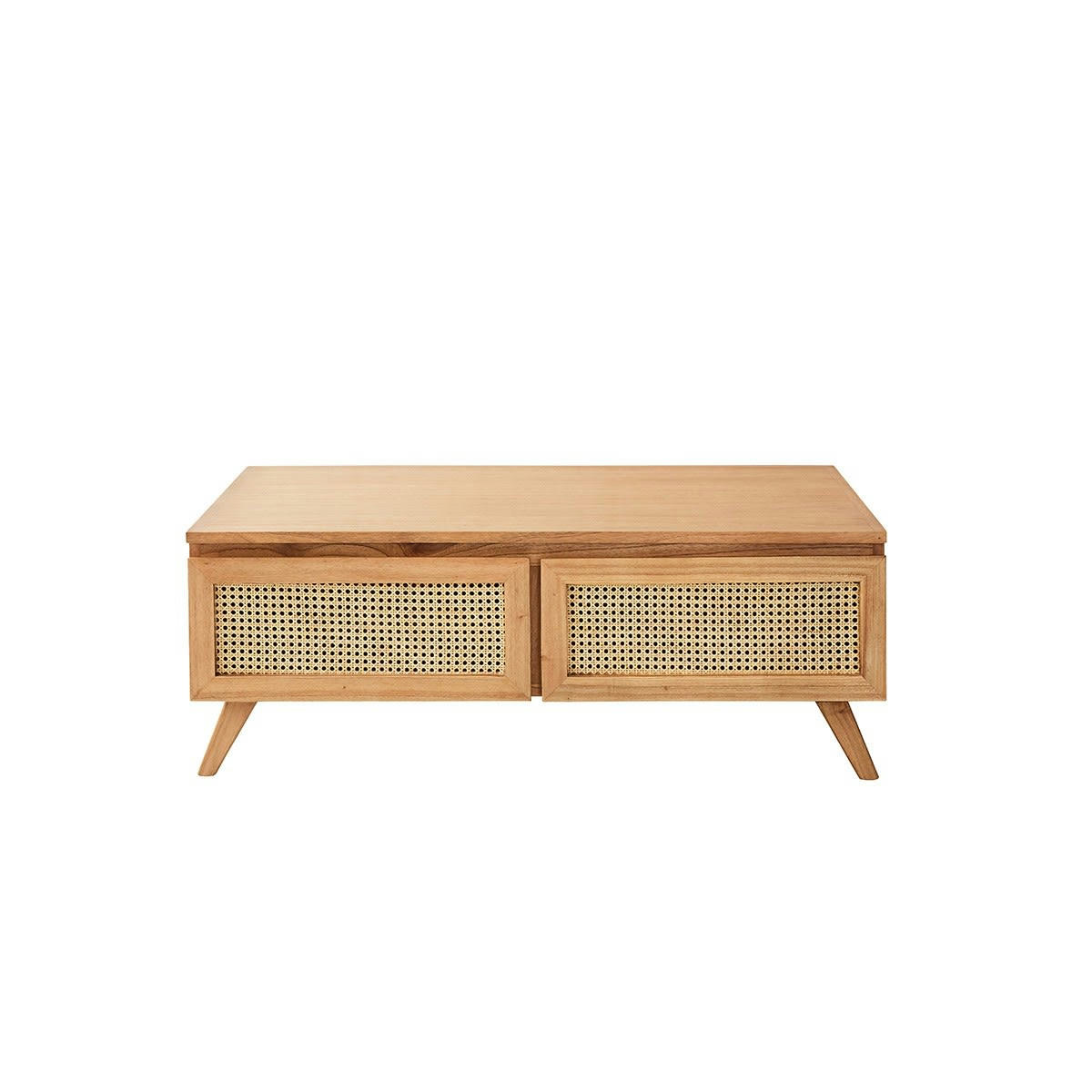 ISÉE - Table basse en mindi massif et cannage 4 tiroirs 110 cm