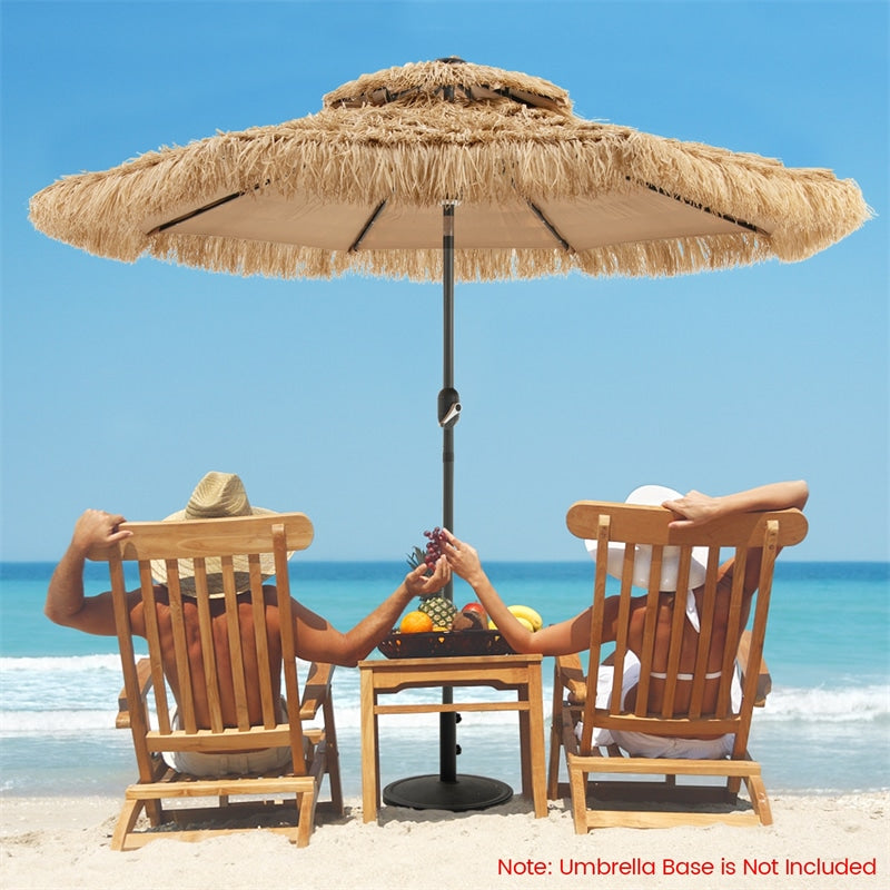 9FT Thatched Tiki Patio Umbrella Grass Beach Umbrella with Solar LED lights