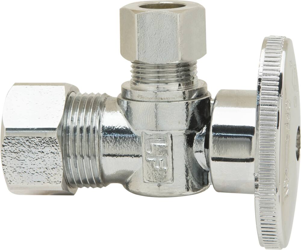 PlumbShop Chrome Plating Mini Valve, Elbow Shape, 1/2-in Nom. Comp x 3/8-in OD Comp