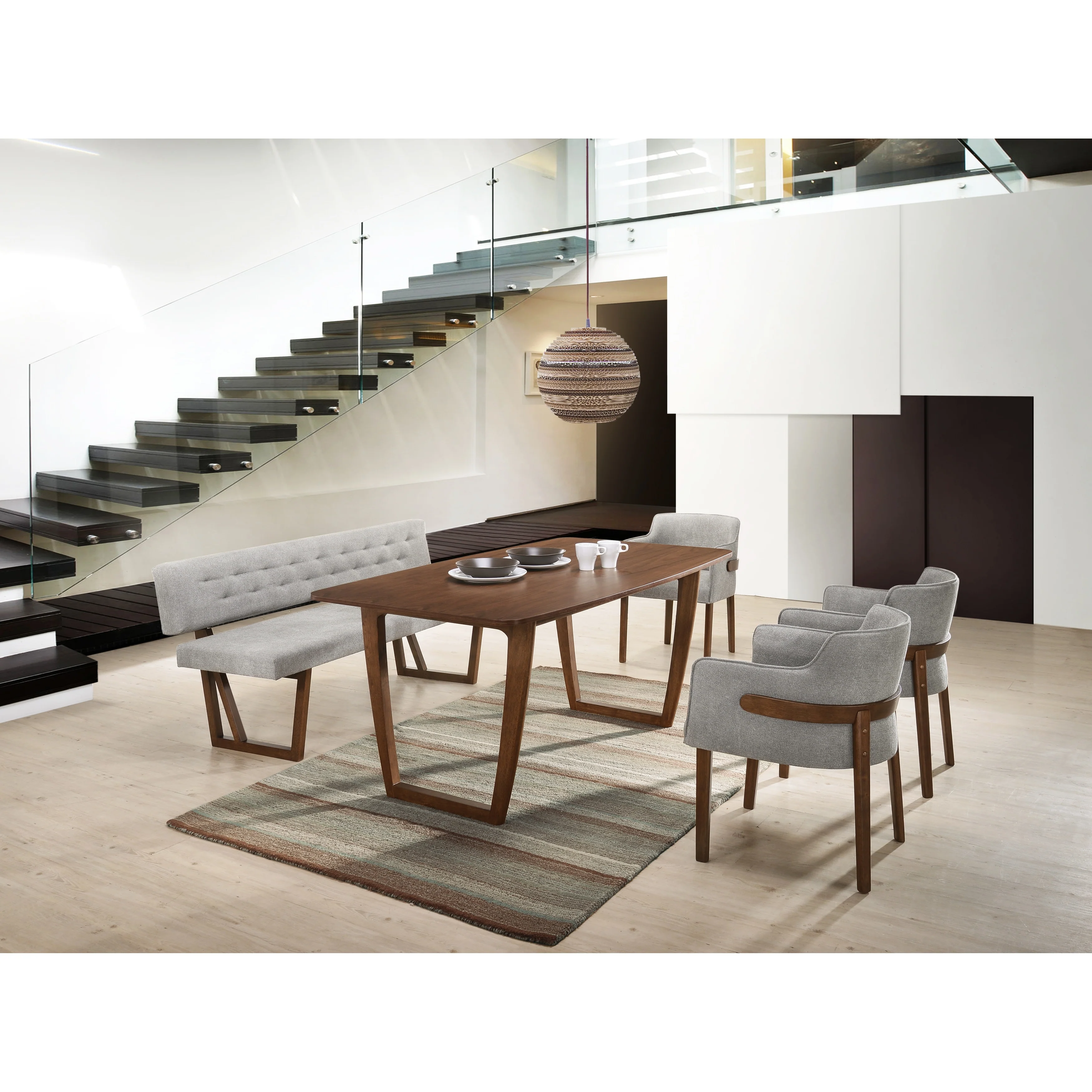 Modrest Jordan Modern Grey & Walnut Dining Bench