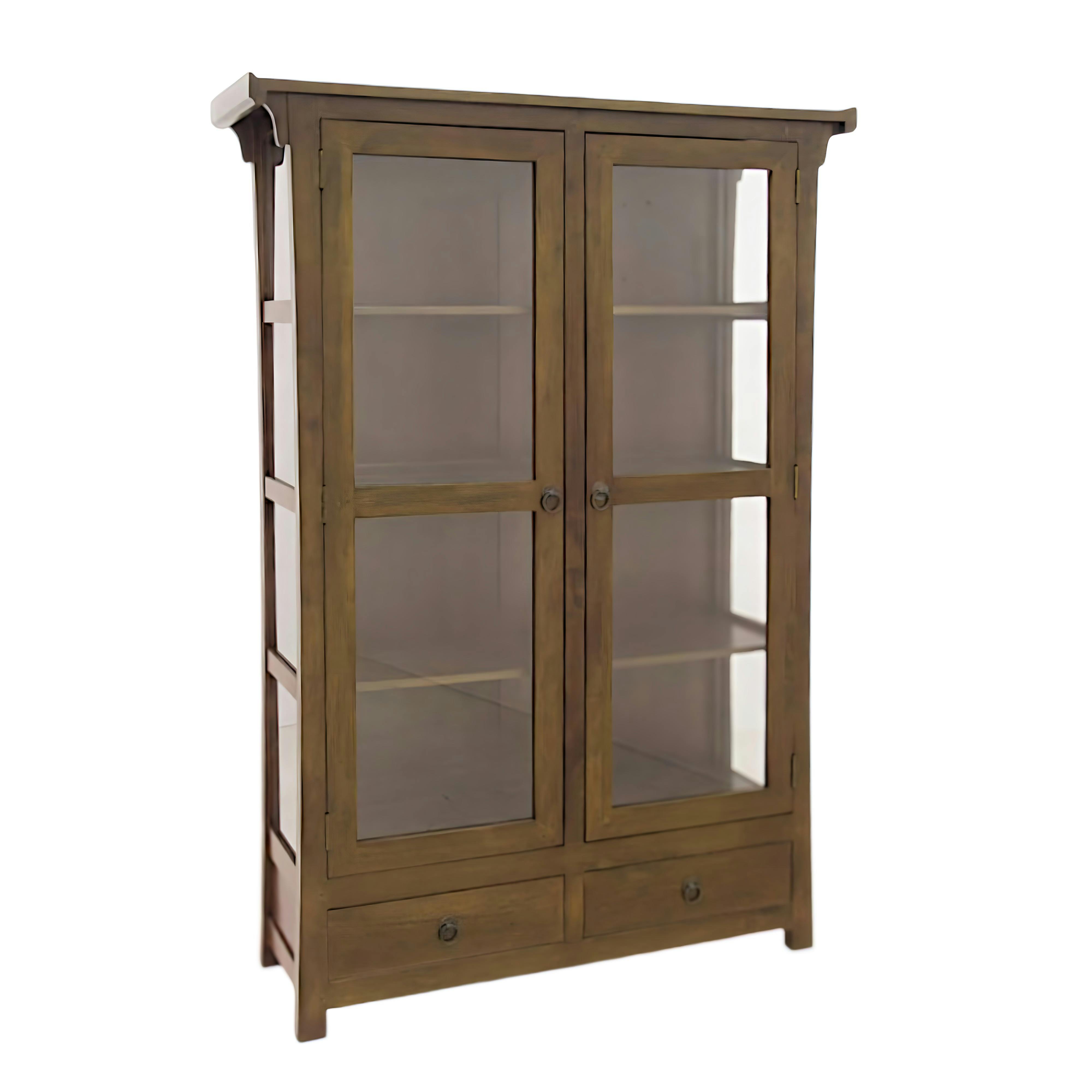 Vitrine Hévéa 2 portes vitrées, 2 tiroirs 120x38x170cm MAORI