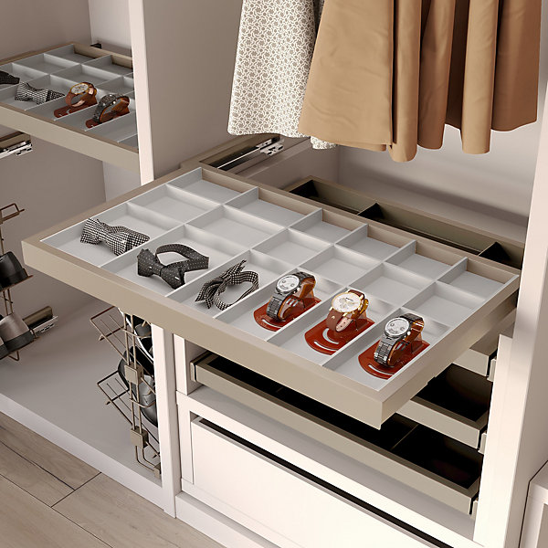 Emuca Kit de organiser de tiroirs avec cadre de coulissage soft close pour armoires, réglable, module 800mm, Gris pierre