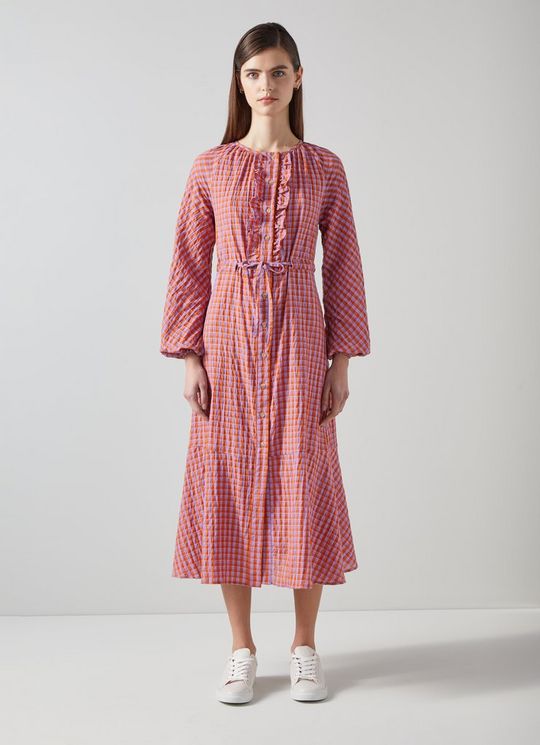 Sophie Purple And Orange Gingham Cotton-Blend Dress