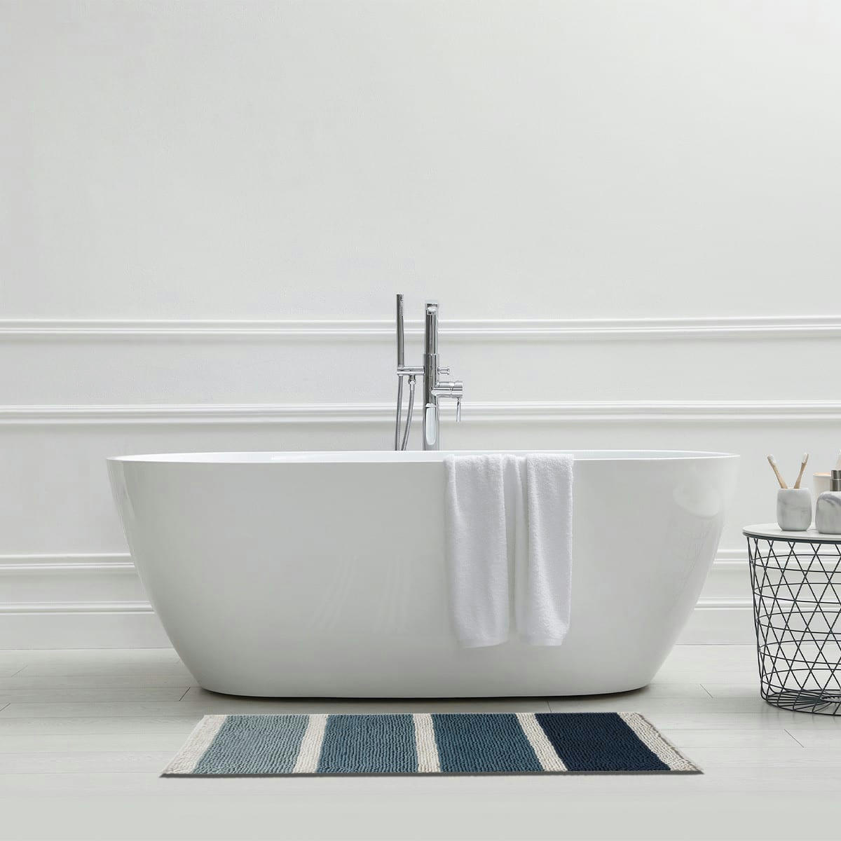 AQUA POOL - Tapis de bain en polycoton fantaisie bleu 60x120cm