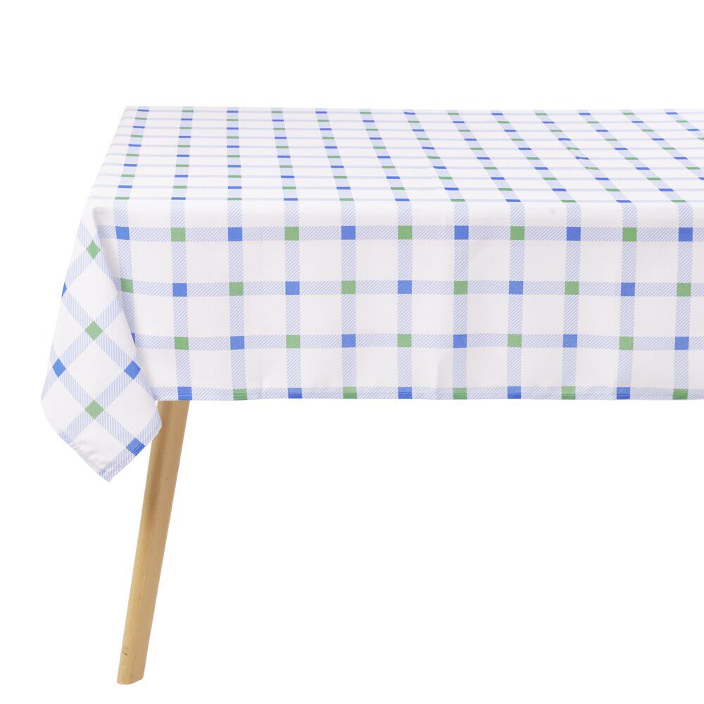 Nappe rectangulaire en coton blanc vichy bleu vert 150x250cm