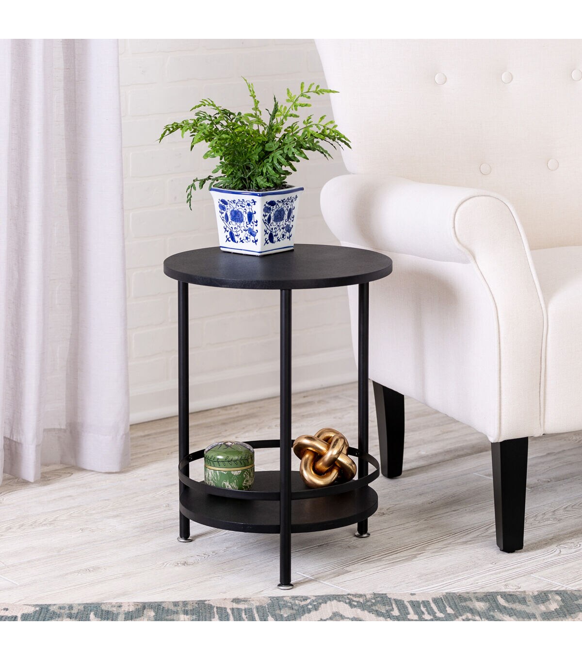 Honey Can Do 2 Tier Round Side Table Black