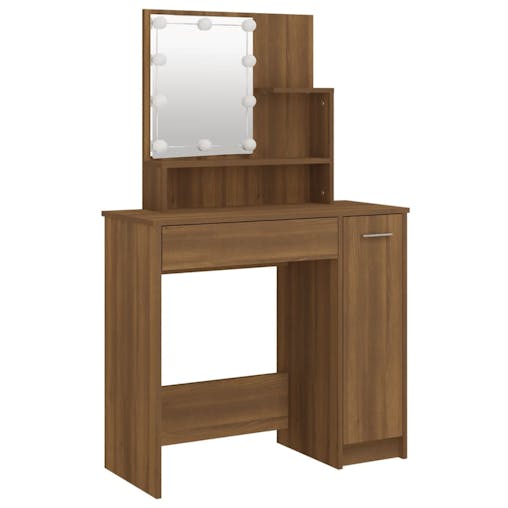 NNEVL Dressing Table with LED Brown Oak 86.5x35x136 cm