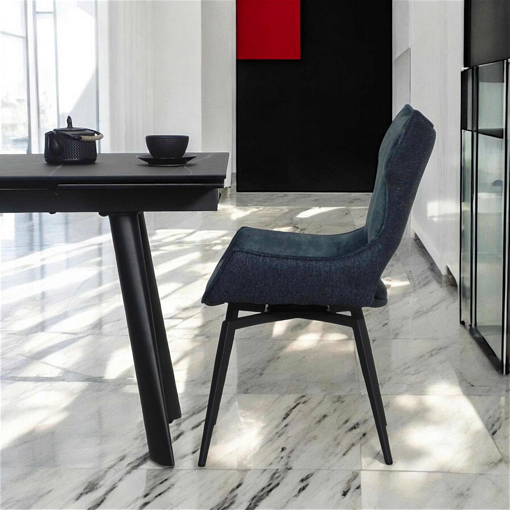 Chaise pivotante bleue bi-matière, dossier en T (lot de 2) LOMBARDIE