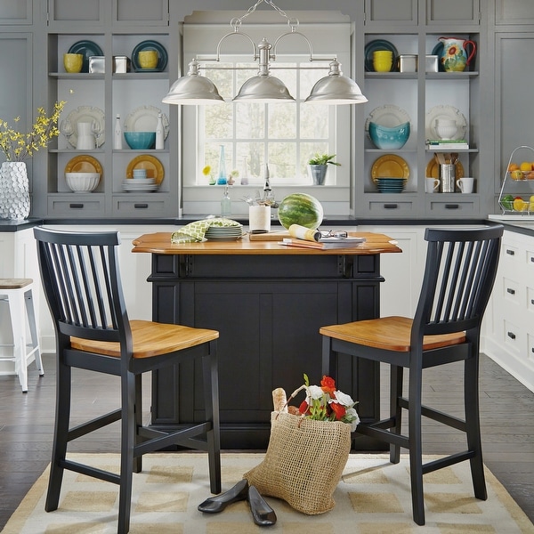 Copper Grove Warwick Distressed Oak Kitchen Island and Barstools Kitchen Set