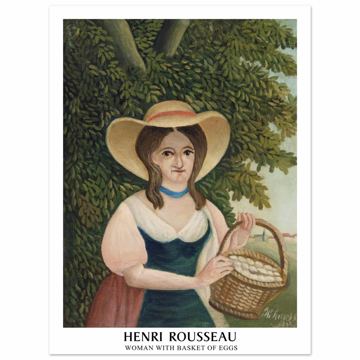 Artfulprints Poster Henri Rousseau - Woman with basket of eggs  - 30x40 cm - Donkergroen