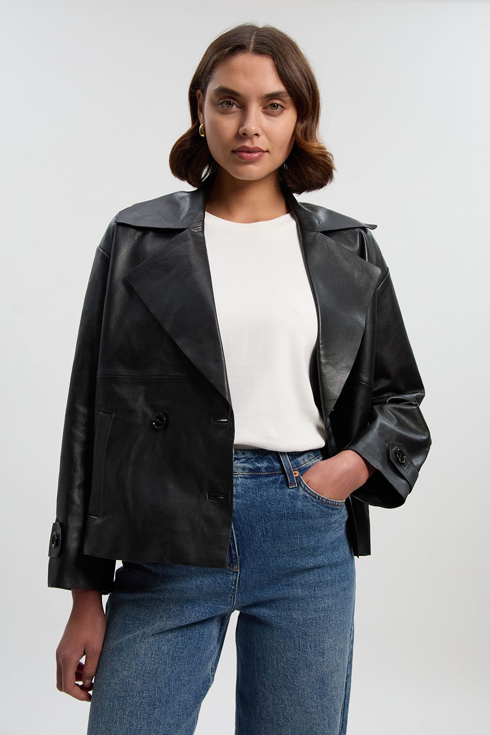 KarenMillen Leather Button Jacket
