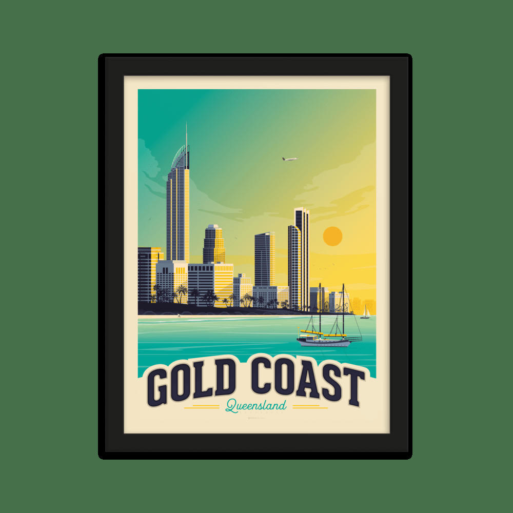 - Affiche Gold Coast Australie + Cadre Bois noir 30x40 cm