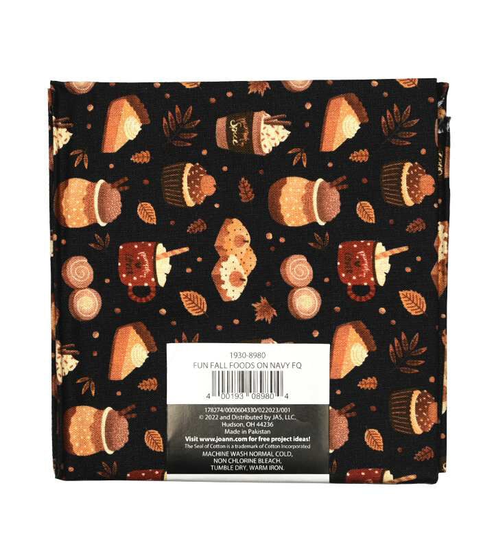 18 x 21 Fun Fall Foods On Navy Cotton Fabric Quarter 1pc