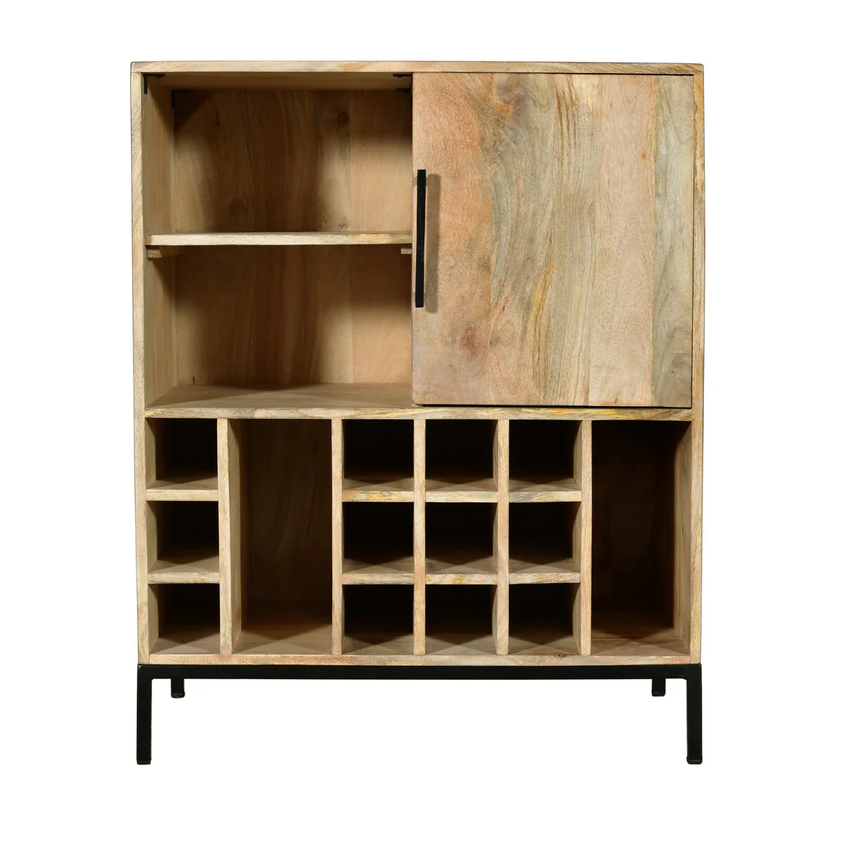 Somette Winston Light Brown with Black Legs One Door Wine Cabinet - N/A