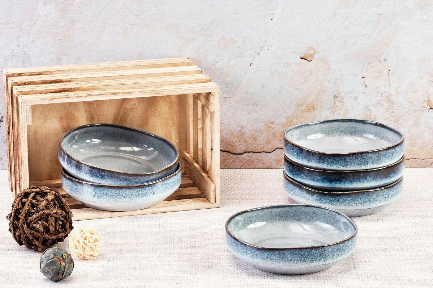 GENESIS - Lot de 6 bols petit-déjeuner en grès bleu D17