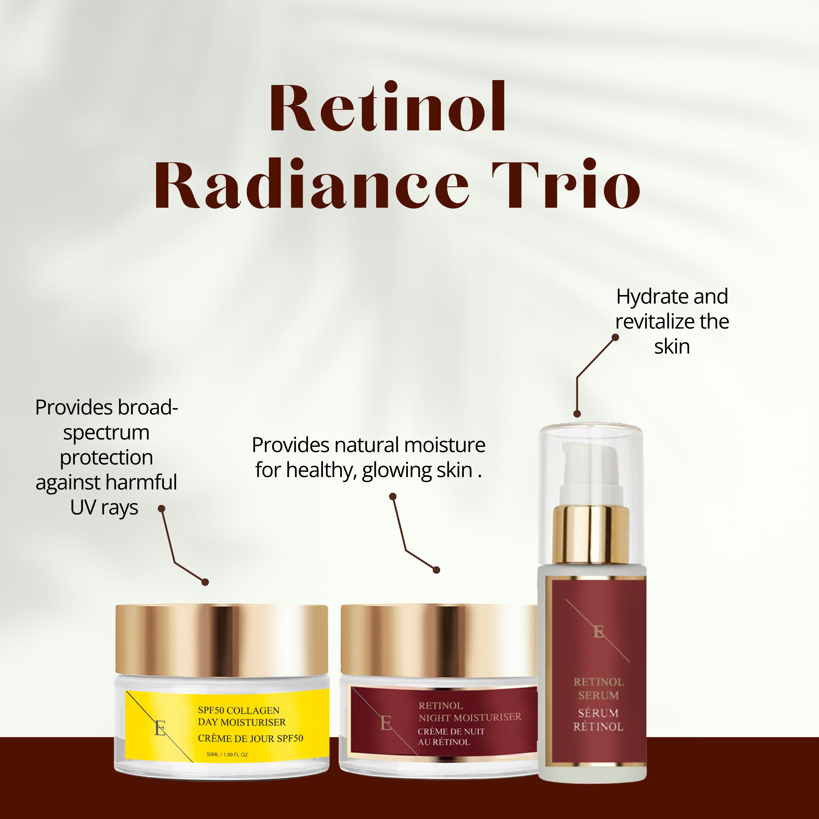 Erth Skin London Retinol Routine: Serum 60ml , Night Cream 50ml & Collagen Day SPF 50