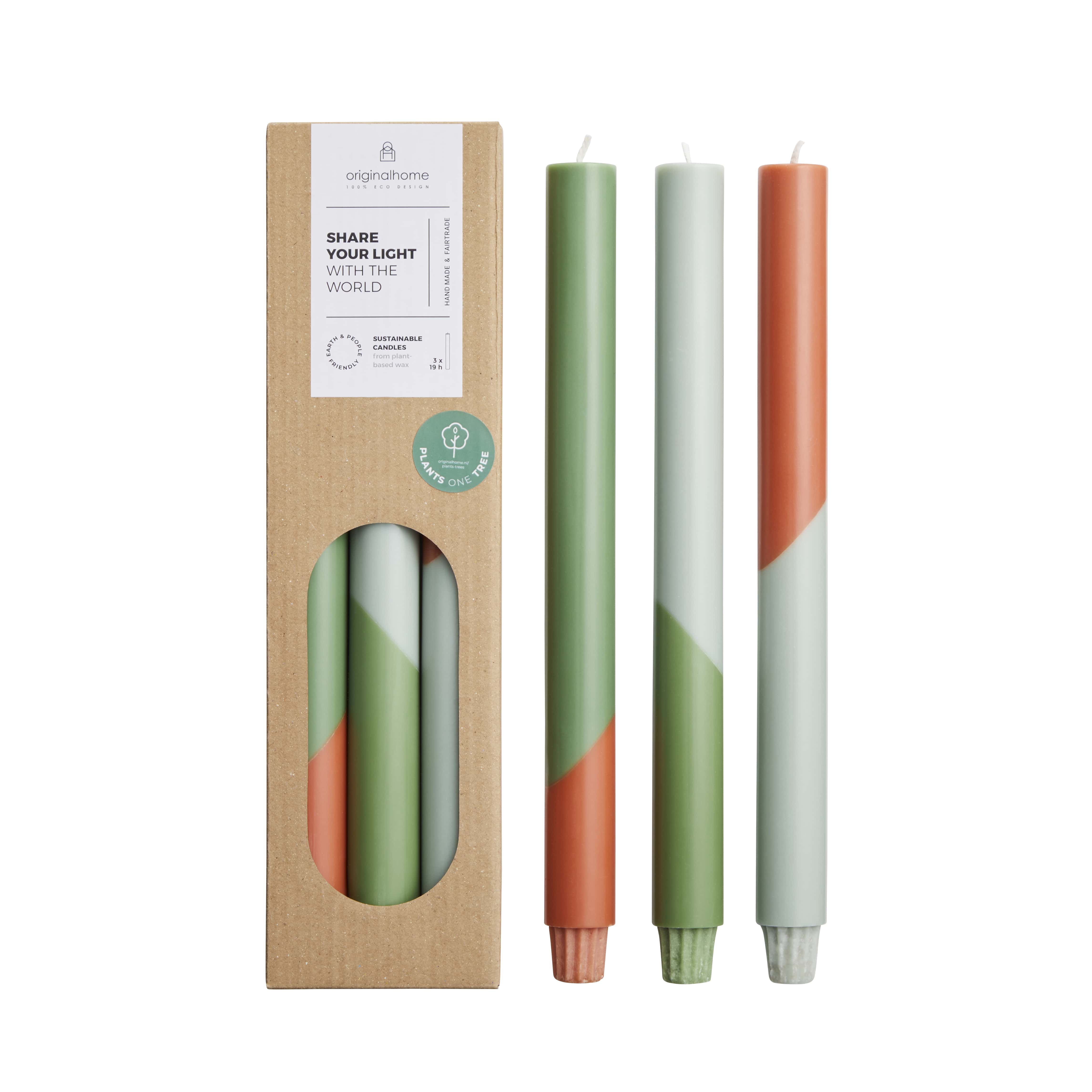 Originalhome dinerkaarsen diagonaal Eden - 30 cm - set van 3