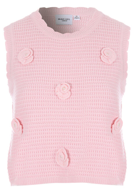 Womens Pink Crochet Shells Tank Jumper