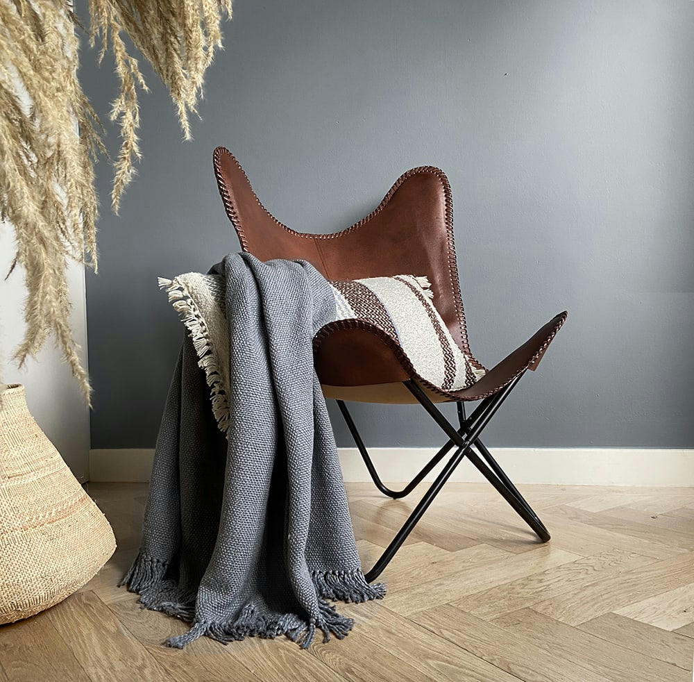 PLAID EN COTON - Plaid en coton gris agate 127x152