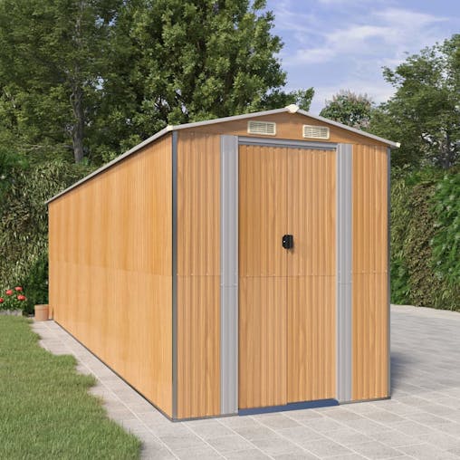 NNEVL Garden Shed Light Brown 192x689x223 cm Galvanised Steel