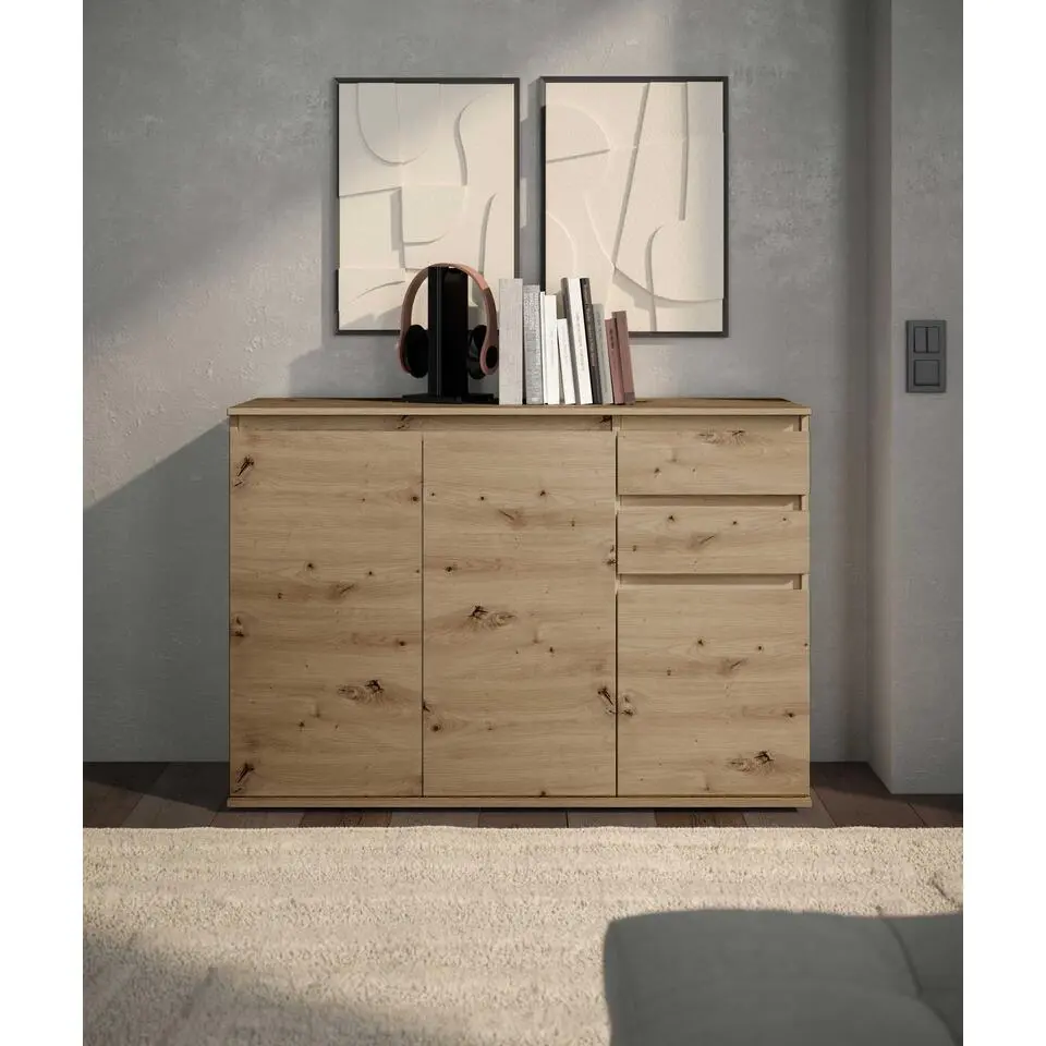 Dressoir Brest - 119x35x84cm - 3 deuren; 2 lades - eikdecor