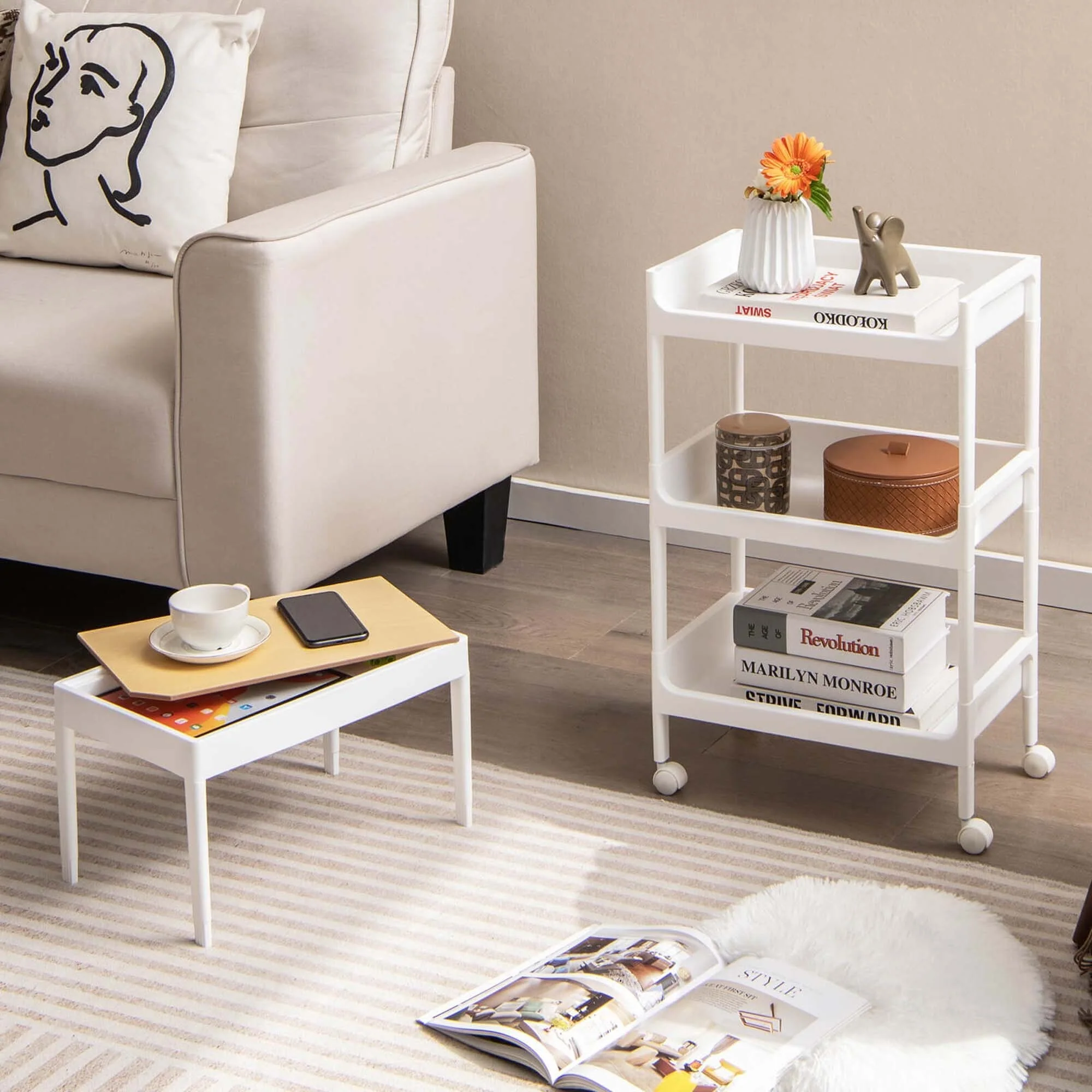 Costway 2PCS 4 Tier Utility Rolling Cart Rolling Storage Cart with - 16''x 10.5''x 33'' (L x W x H)