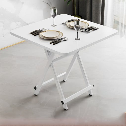 SOGA White Dining Table Portable Square Surface Space Saving Folding Desk with Lacquered LegsHome Decor