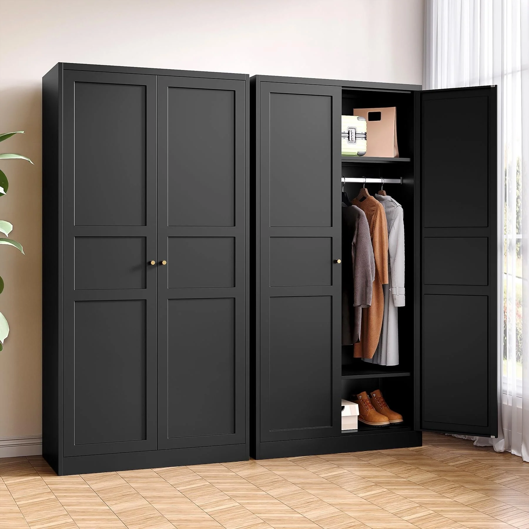 72 Metal Wardrobe Closet - 2-Door Armoire Cabinet with Hanging Rail & Adjustable Shelves for Bedroom (Requires Assembly)