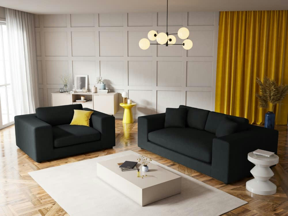 TENDANCE - Canapé 3 places en tissu structuré noir