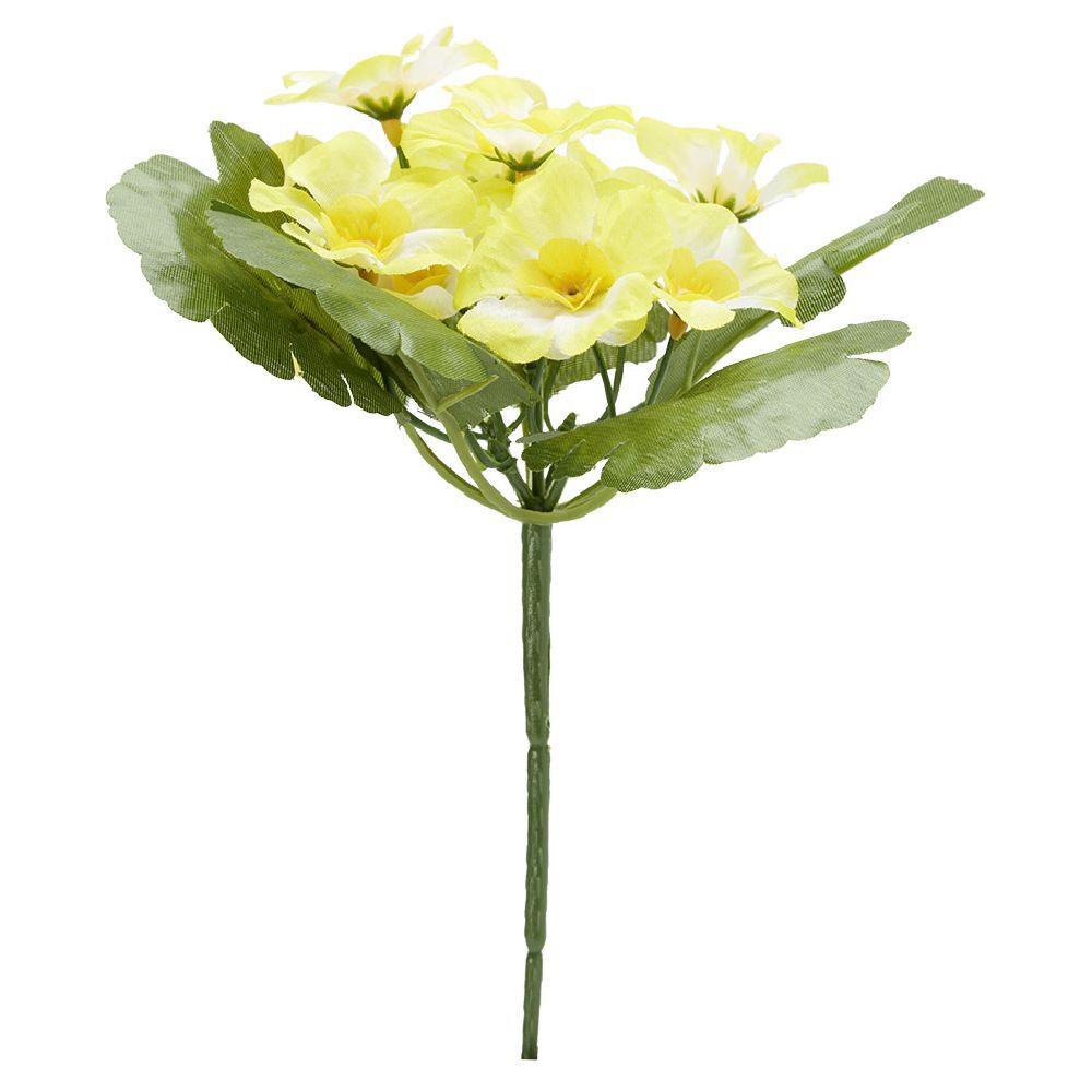 Piquet primevères artificielles 15 têtes H9 cm jaune