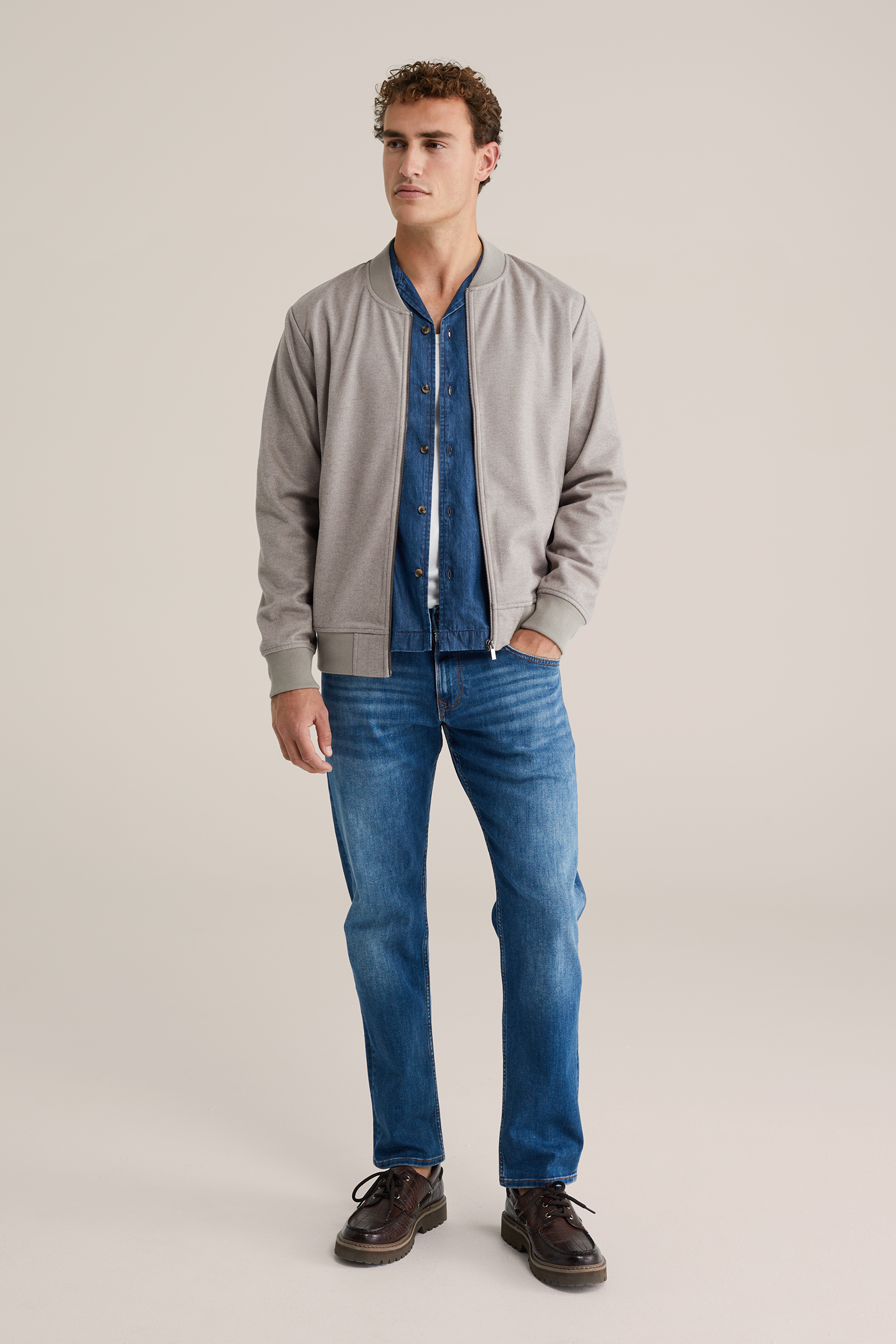 Heren Regular fit bomber met visgraat patroon