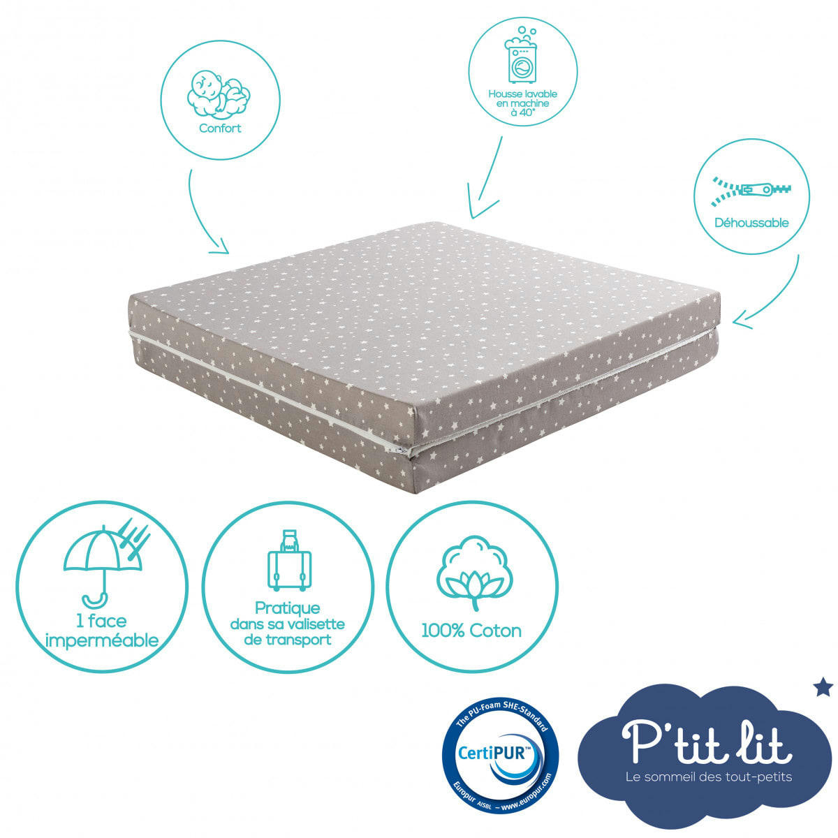 VOYAGE - Matelas bébé pliant imperméable et déhoussable 60x120
