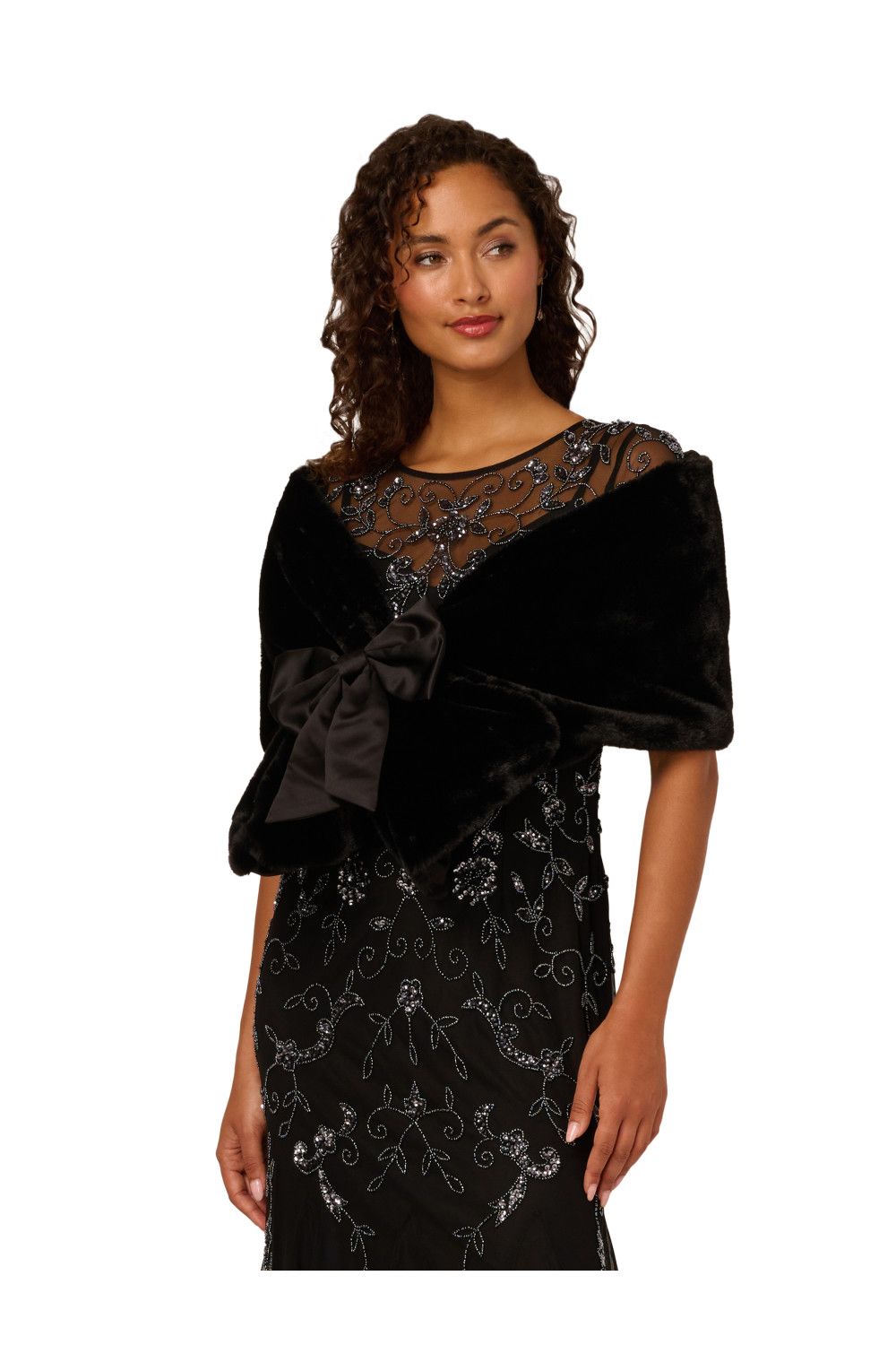 Adrianna Papell Faux Fur Bow Coverup