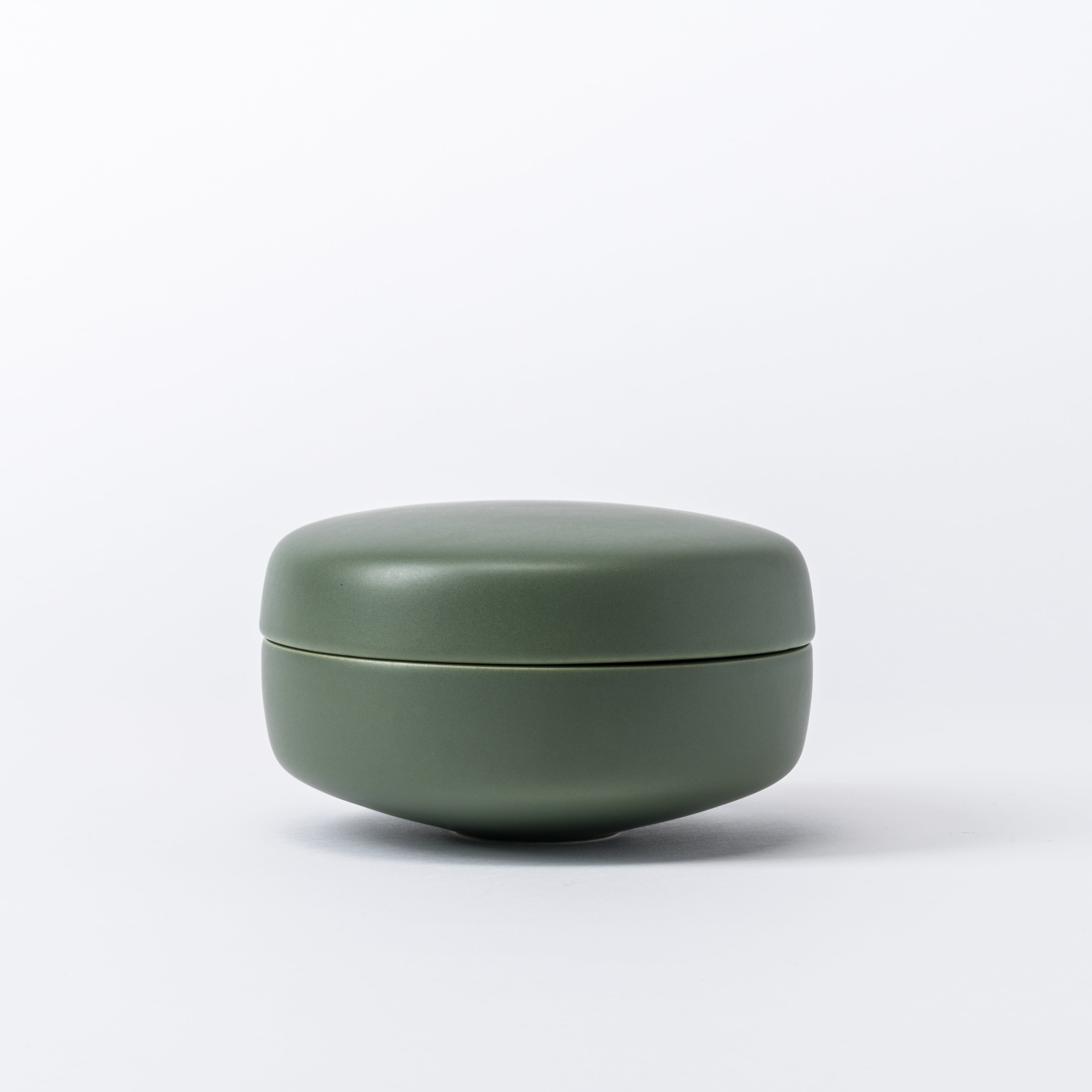 Small Elm Green Trinket Box - Rounded Lidded Ceramic Pot