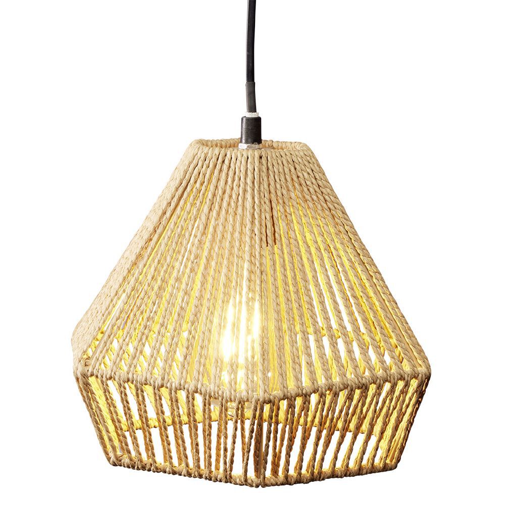 Luminaire à suspension filaire forme diamant papier tressé