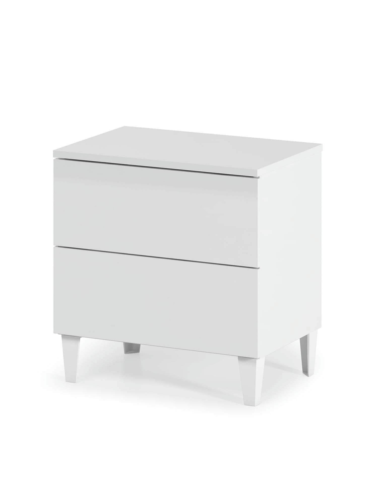 NASHVILLE - Table de chevet 2 tiroirs effet bois blanc brillant