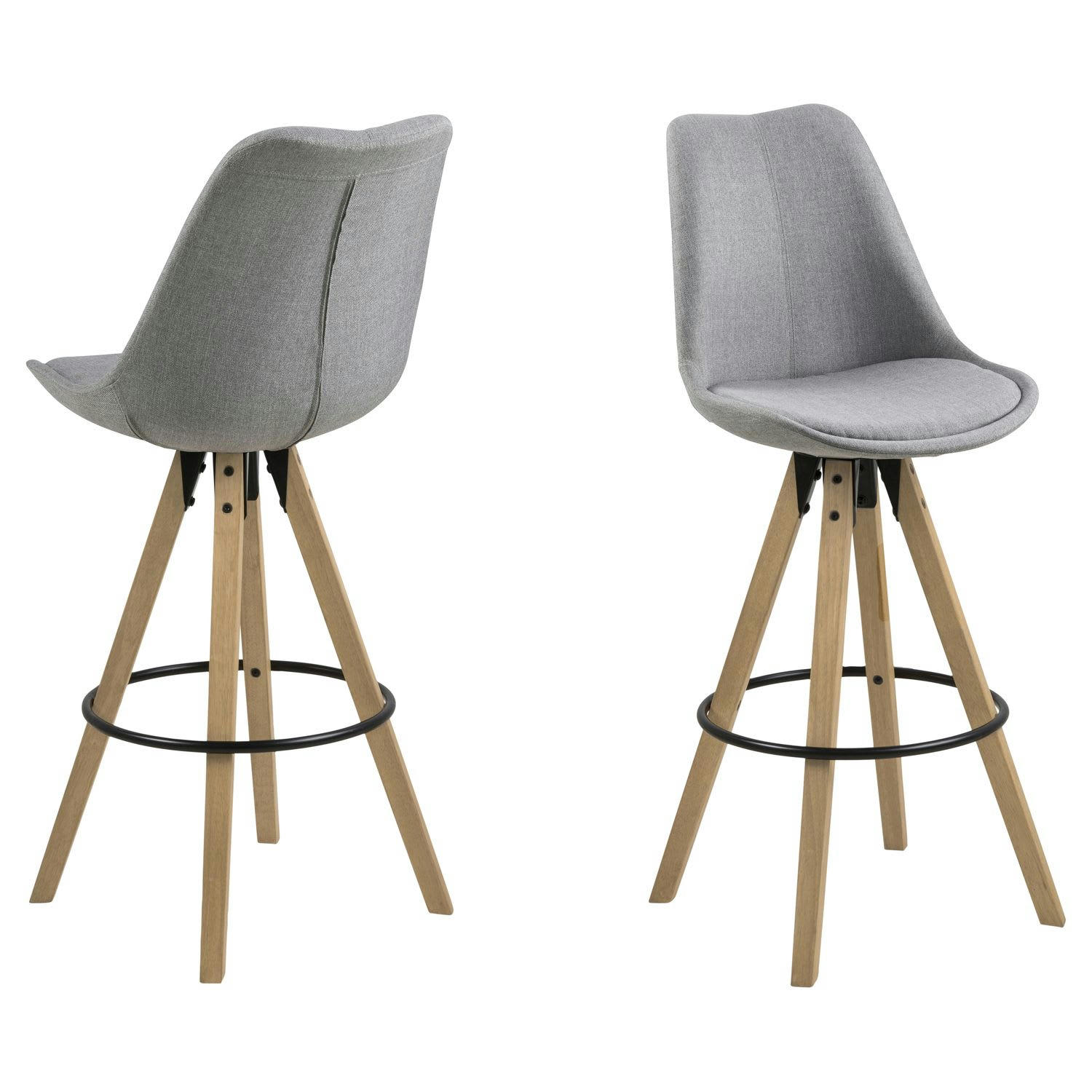 DONA - Lot de 2 tabourets de bar en tissu et bois d