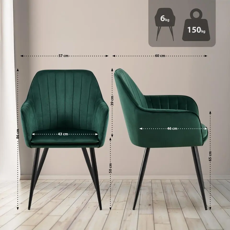 CLP Eetkamerstoel Cheryl zwart Frame - Metaal - groen