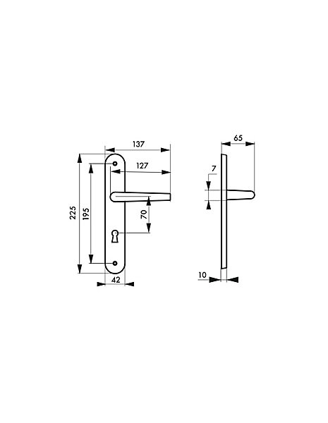 Ensemble de poignées pour porte de chambre Poseidon trou de clé, carré 7mm, entr'axes 195mm, inox brossé - THIRARD
