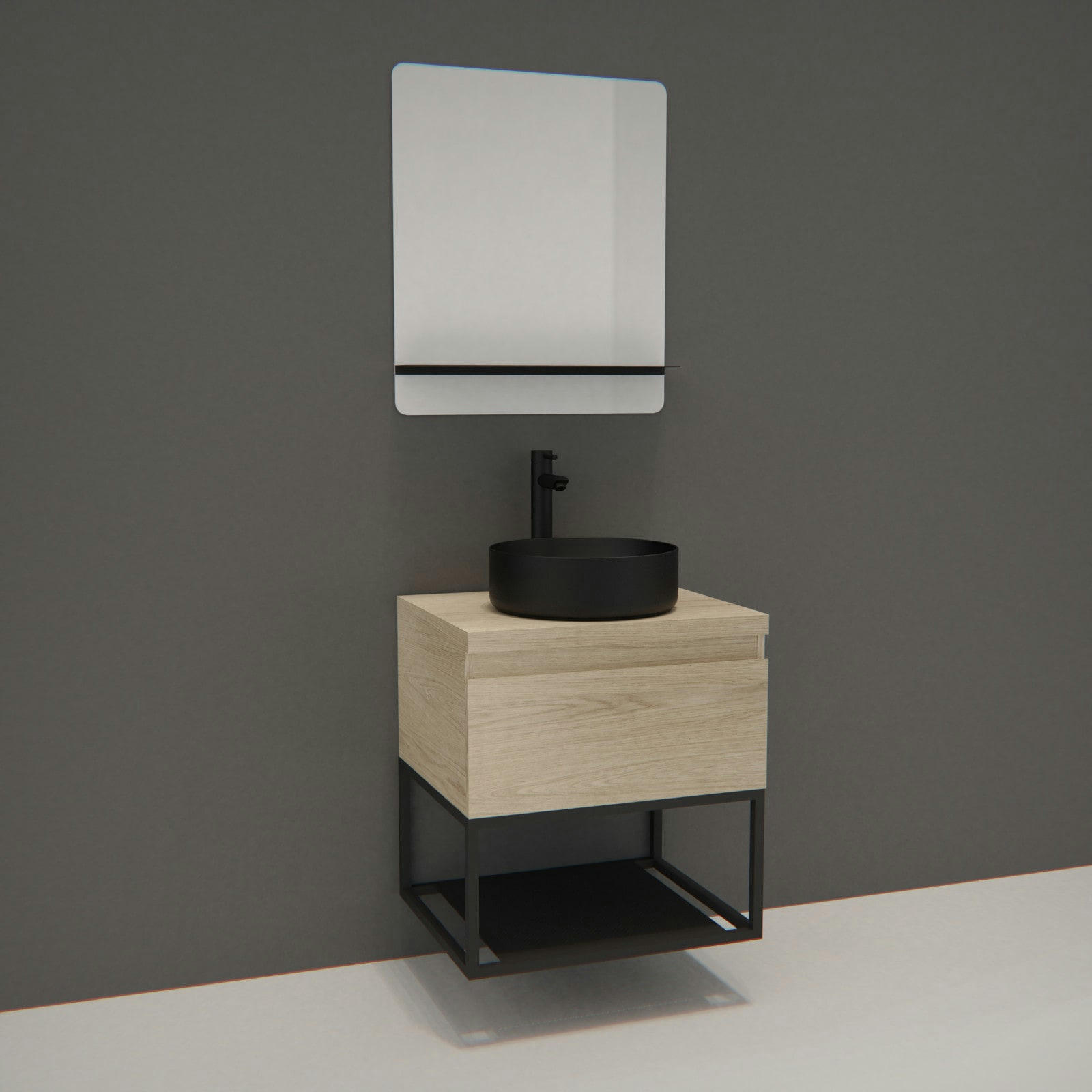 WILL - Meuble de salle de bain bois et métal avec vasque et miroir WILL